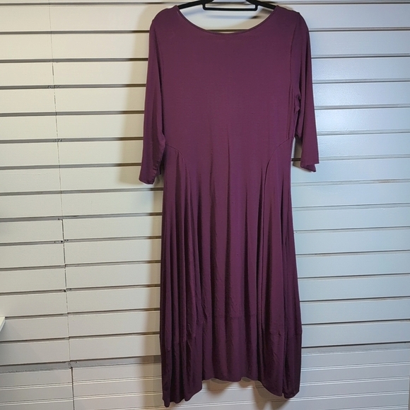 Eileen Fisher Viscose Jersey Knit Midi Lantern Dress | Size Large Pomegranate - Picture 6 of 9